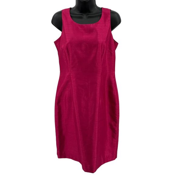Jessica Howard Petite Sheath Dress SZ 8P Sleeveless Mini Back Zip Slit Hot Pink - Picture 1 of 6